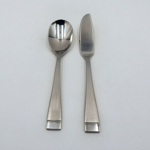 Oneida Stainless Mercer Sugar Spoon & Master Butter Knife Satin Frosted Set of 2 - Picture 2 of 8